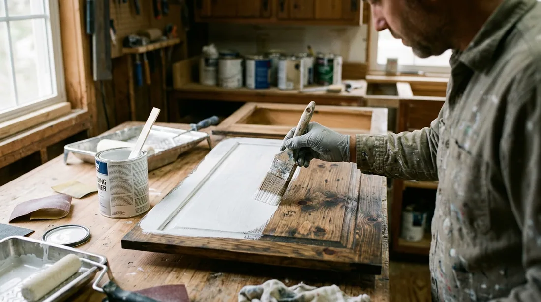 The primer is picked for the substrate: shellac or a bonding primer over knotty wood and old stain, — Pueblo, CO