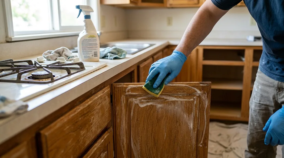 Cabinets near a cooktop carry a film of cooking oil that no primer will stick through — Pueblo, CO